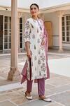 KARAJ JAIPUR_Purple Kurta And Pant Cotton Printed Floral Butta Keyhole Set_at_Aza_Fashions