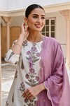 Shop_KARAJ JAIPUR_Purple Kurta And Pant Cotton Printed Floral Butta Keyhole Set