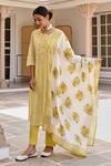 KARAJ JAIPUR_Yellow Kurta And Pant Cotton Embroidery Leheriya Round Neck Pattern Set_Online_at_Aza_Fashions