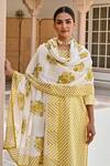 KARAJ JAIPUR_Yellow Kurta And Pant Cotton Embroidery Leheriya Round Neck Pattern Set_at_Aza_Fashions