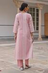 Shop_KARAJ JAIPUR_Pink Kurta And Pant Cotton Embroidery Leheriya Round Neck Pattern Set_at_Aza_Fashions