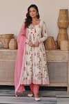 Buy_KARAJ JAIPUR_Pink Anarkali And Pant Cotton Printed Floral Butta Round Neck Set_at_Aza_Fashions