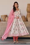 Buy_KARAJ JAIPUR_Pink Anarkali And Pant Cotton Printed Floral Butta Round Neck Set_Online_at_Aza_Fashions