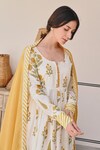 Buy_KARAJ JAIPUR_Yellow Anarkali And Pant Cotton Printed Floral Butta Round Neck Flower Set_Online_at_Aza_Fashions