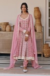 Buy_KARAJ JAIPUR_Pink Anarkali And Pant Cotton Printed Lotus Notched Set_at_Aza_Fashions