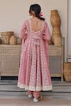 Shop_KARAJ JAIPUR_Pink Anarkali And Pant Cotton Printed Lotus Notched Set_at_Aza_Fashions