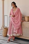 Buy_KARAJ JAIPUR_Pink Anarkali And Pant Cotton Printed Lotus Notched Set_Online_at_Aza_Fashions