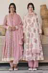 Buy_KARAJ JAIPUR_Pink Anarkali And Pant Cotton Printed Lotus Notched Set