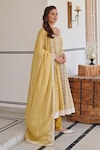 KARAJ JAIPUR_Yellow Anarkali And Pant Cotton Printed Lotus Notched Set_Online_at_Aza_Fashions