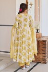 Shop_KARAJ JAIPUR_Yellow Angrakha Anarkali And Pant Cotton Printed Rose V Neck Set_at_Aza_Fashions