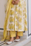 KARAJ JAIPUR_Yellow Angrakha Anarkali And Pant Cotton Printed Rose V Neck Set_at_Aza_Fashions