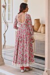 Shop_KARAJ JAIPUR_Red Angrakha Anarkali And Pant Cotton Printed Floral Vine Scallop V Neck Set_at_Aza_Fashions