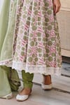 Buy_KARAJ JAIPUR_Green Anarkali And Pant Cotton Printed Floral Jaal Scallop V Neck Set_Online_at_Aza_Fashions