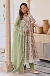 Shop_KARAJ JAIPUR_Green Anarkali And Pant Cotton Printed Floral Jaal Scallop V Neck Set_Online_at_Aza_Fashions