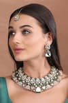 Buy_Auraa Trends_Green Beads, Diamonds Polki Studded Choker Set _at_Aza_Fashions