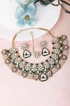 Shop_Auraa Trends_Green Beads, Diamonds Polki Studded Choker Set _at_Aza_Fashions