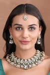 Auraa Trends_Green Beads, Diamonds Polki Studded Choker Set _Online_at_Aza_Fashions
