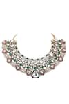 Shop_Auraa Trends_Green Beads, Diamonds Polki Studded Choker Set _Online_at_Aza_Fashions