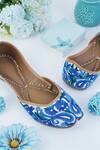 Cilwana Studio_Blue Floral And Aari Embroidered Juttis_Online_at_Aza_Fashions