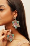 Shop_Moirra_Pink Thread Loop Khushboo Sequin Starlet Earrings _at_Aza_Fashions