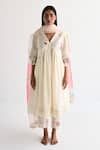Buy_Shorshe Clothing_Ivory Mul Chanderi Embroidered Thread V-neck Lace Embellished Anarkali With Pant_at_Aza_Fashions