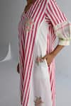 Shop_Shorshe Clothing_Ivory Jamdani Cotton Printed Floral V-neck Striped Kurta With Pant_Online_at_Aza_Fashions