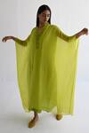 Shorshe Clothing_Green Silk Cutwork V-neck Layered Kaftan With Pant_Online_at_Aza_Fashions