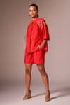 Buy_neetiandmudita_Red Cotton Embellished Sequin Collared Detailed Oversized Shirt _at_Aza_Fashions