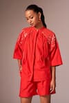 Buy_neetiandmudita_Red Cotton Embellished Sequin Collared Detailed Oversized Shirt _Online_at_Aza_Fashions