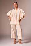 Buy_neetiandmudita_Ivory Cotton Embellished Floral Collared Shirt And Pant Co-ord Set _at_Aza_Fashions