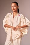 neetiandmudita_Ivory Cotton Embellished Floral Collared Shirt And Pant Co-ord Set _at_Aza_Fashions