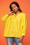 Buy_neetiandmudita_Yellow Cotton Embroidered Diamante Collared Asymmetric Shirt _Online_at_Aza_Fashions