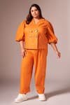 Buy_neetiandmudita_Orange Cotton Solid Notched Lapel Bolero Top And Pant Co-ord Set _at_Aza_Fashions