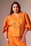 Buy_neetiandmudita_Orange Cotton Solid Notched Lapel Bolero Top And Pant Co-ord Set _Online_at_Aza_Fashions