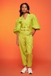 neetiandmudita_Green Cotton Solid Notched Lapel Bolero Top And Pant Co-ord Set _Online_at_Aza_Fashions