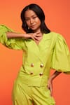 Buy_neetiandmudita_Green Cotton Solid Notched Lapel Bolero Top And Pant Co-ord Set _Online_at_Aza_Fashions