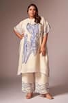 Buy_neetiandmudita_Off White Crepe Silk Stencil Ink High Neck Kaftan Tunic With Pant _at_Aza_Fashions