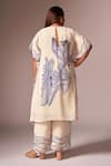 Shop_neetiandmudita_Off White Crepe Silk Stencil Ink High Neck Kaftan Tunic With Pant _at_Aza_Fashions