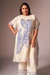 Shop_neetiandmudita_Off White Crepe Silk Stencil Ink High Neck Kaftan Tunic With Pant _Online_at_Aza_Fashions