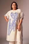 neetiandmudita_Off White Crepe Silk Stencil Ink High Neck Kaftan Tunic With Pant _at_Aza_Fashions