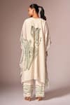 Shop_neetiandmudita_Off White Crepe Silk Stencil Ink High Neck Kaftan Tunic And Pant Set _at_Aza_Fashions