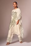 Shop_neetiandmudita_Off White Crepe Silk Stencil Ink High Neck Kaftan Tunic And Pant Set _Online_at_Aza_Fashions