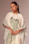 Buy_neetiandmudita_Off White Crepe Silk Stencil Ink High Neck Kaftan Tunic And Pant Set 