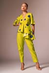 Shop_neetiandmudita_Yellow Cotton Polka Dots Tie-up V Neck Asymmetric Peplum Top And Pant Co-ord Set _Online_at_Aza_Fashions