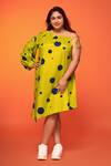 Buy_neetiandmudita_Green Cotton Printed Polka Dot One Shoulder Asymmetric Dress _at_Aza_Fashions