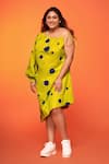 neetiandmudita_Green Cotton Printed Polka Dot One Shoulder Asymmetric Dress _Online_at_Aza_Fashions