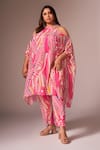 Buy_neetiandmudita_Pink Crepe Silk Printed Abstract Wave Halter Neck Asymmetric Kurta With Pant _at_Aza_Fashions