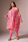 neetiandmudita_Pink Crepe Silk Printed Abstract Wave Halter Neck Asymmetric Kurta With Pant _Online_at_Aza_Fashions