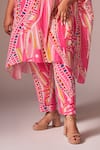 Shop_neetiandmudita_Pink Crepe Silk Printed Abstract Wave Halter Neck Asymmetric Kurta With Pant _Online_at_Aza_Fashions