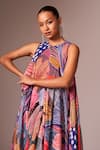 neetiandmudita_Multi Color Crepe Silk Printed Floral Round Flowy Tunic With Pant _at_Aza_Fashions